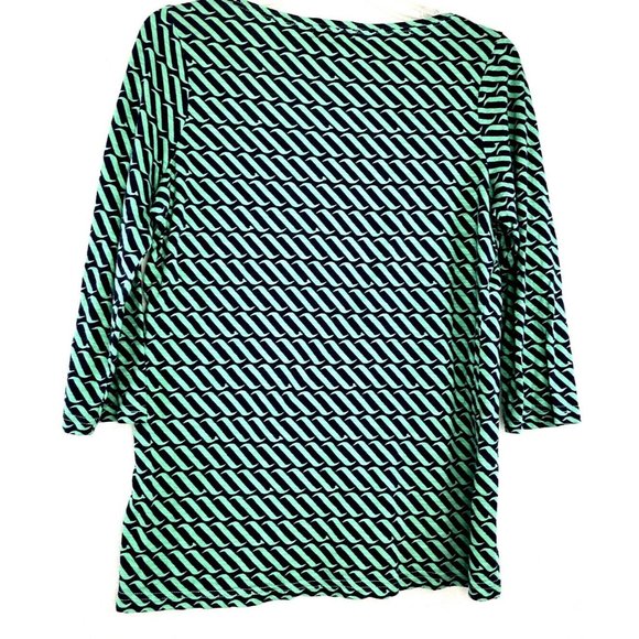 VINEYARD VINES Swell Print Top Navy Blue Green ish Wave Cotton 3/4 Sleeve Small - Picture 2 of 8